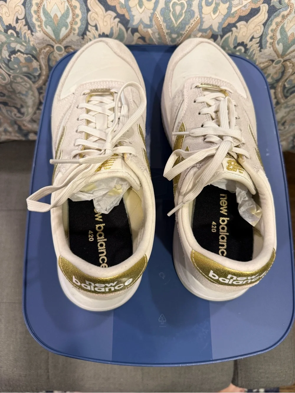 New Balance 420 Rare Cream & Gold Lace-Up Sneakers